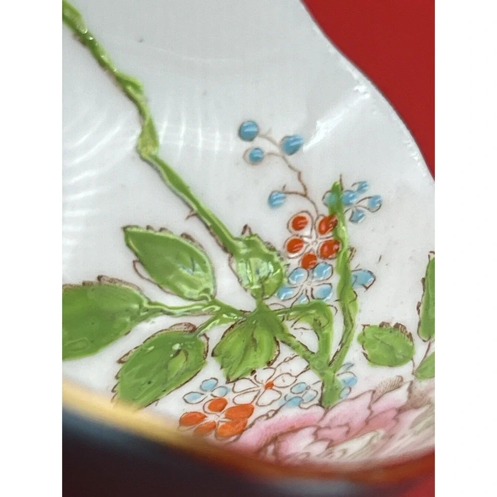 Vintage Aynsley Cabbage Rose Turquoise Corset Cup & Saucer Raised Paint